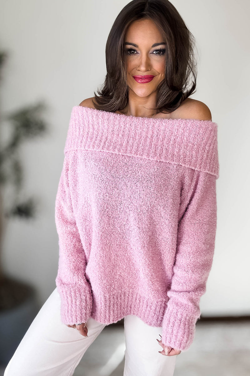Pink Off The Shoulder Sweater