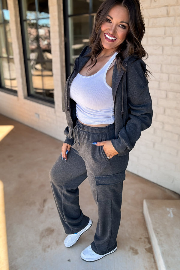 My Very Best Heathered Charcoal Side Pocket Detail Fleece Pants