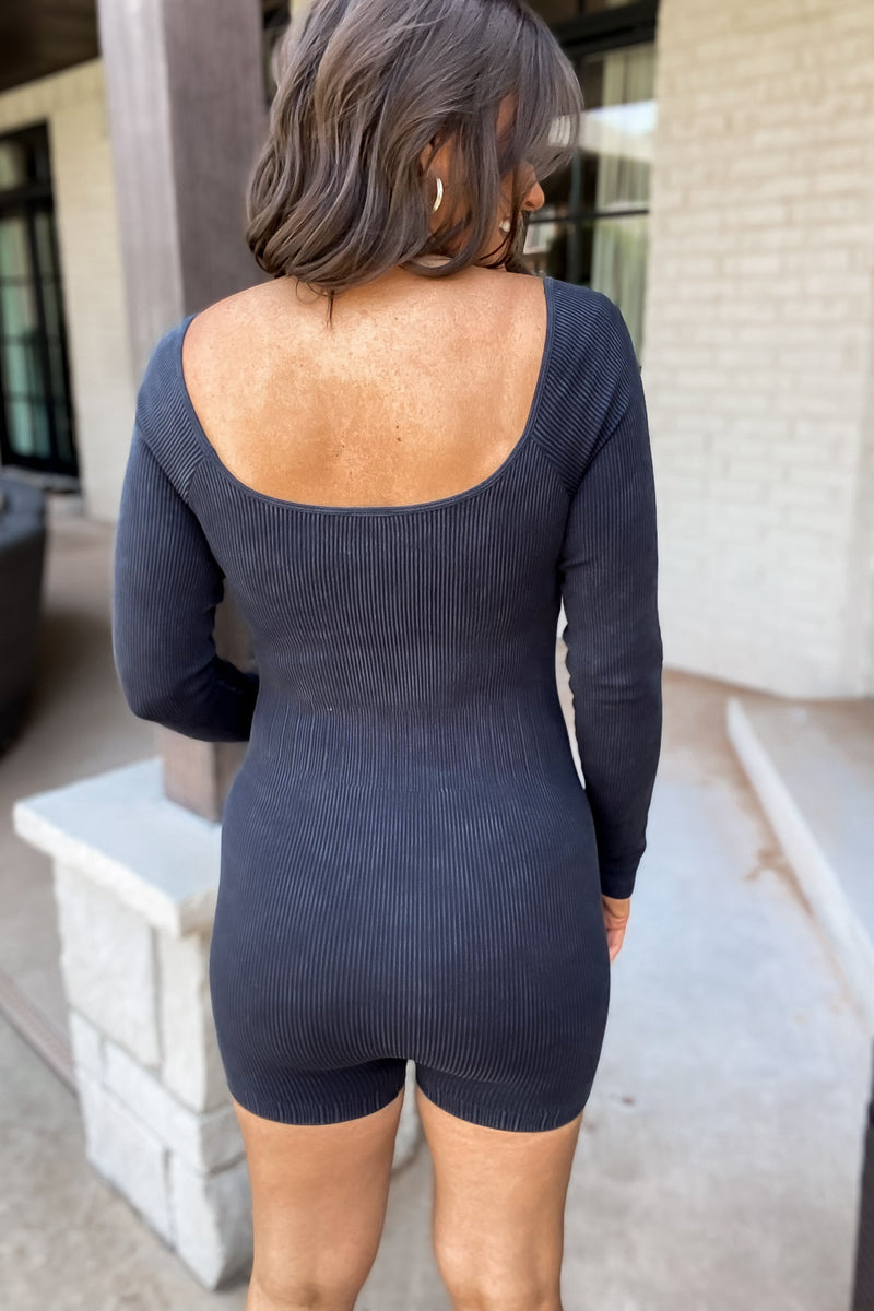 Shelby Longsleeve Washed Rib Romper