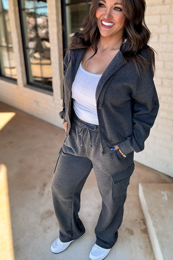 So Popular Heather Charcoal Basic Fleece Zip Up Hoodie