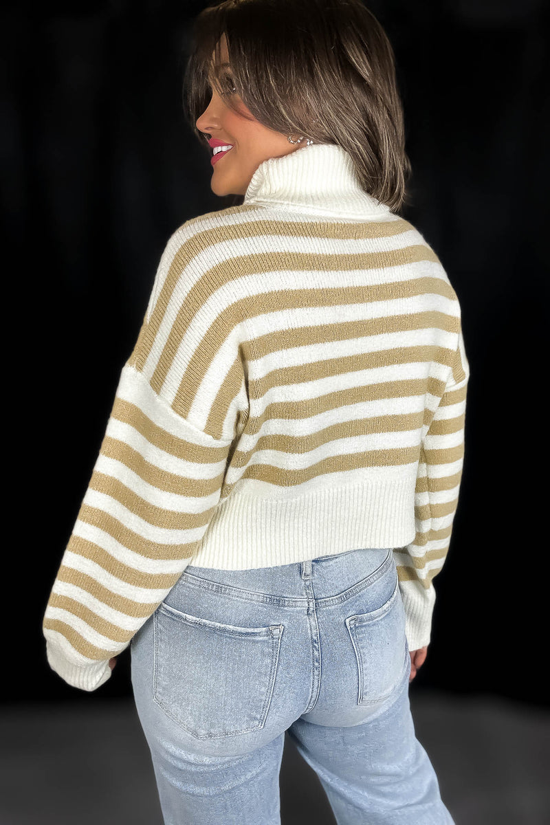 Alpine Cream And Taupe Striped Turtleneck Sweater