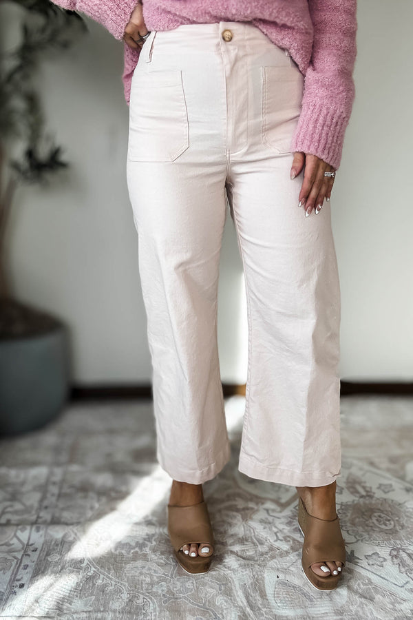 Powder Pink Ankle Cropped Pants