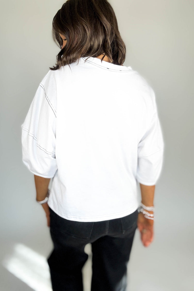 3/4 White Balloon Sleeve Top