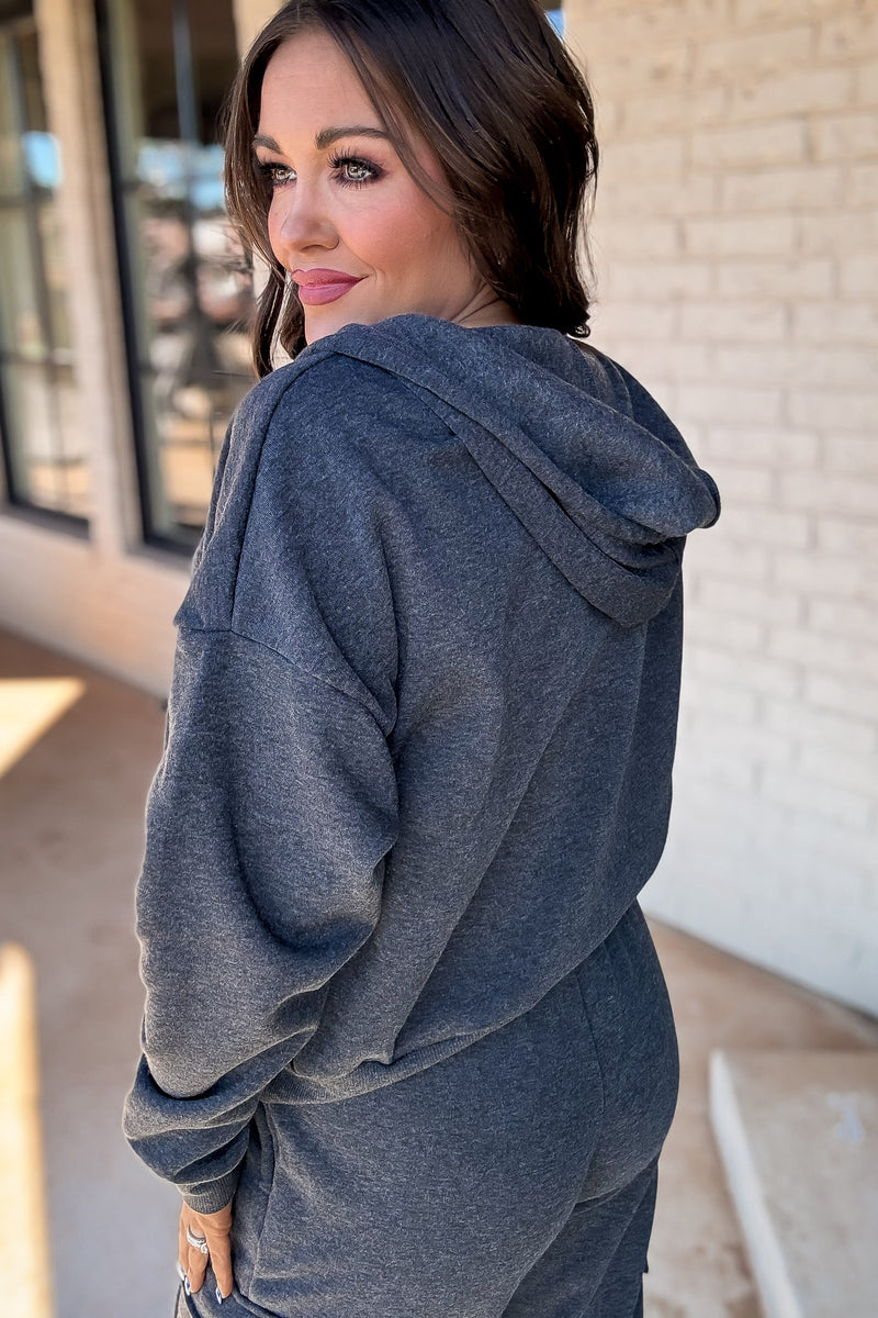 So Popular Heather Charcoal Basic Fleece Zip Up Hoodie