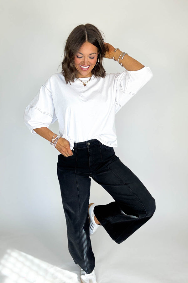 3/4 White Balloon Sleeve Top