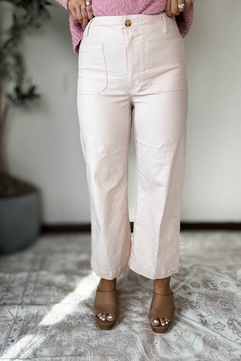 Powder Pink Ankle Cropped Pants