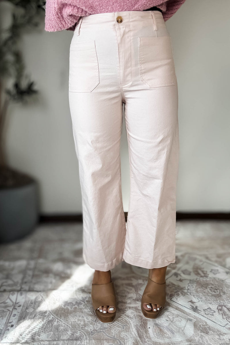 Powder Pink Ankle Cropped Pants