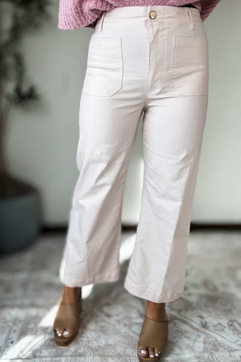 Powder Pink Ankle Cropped Pants