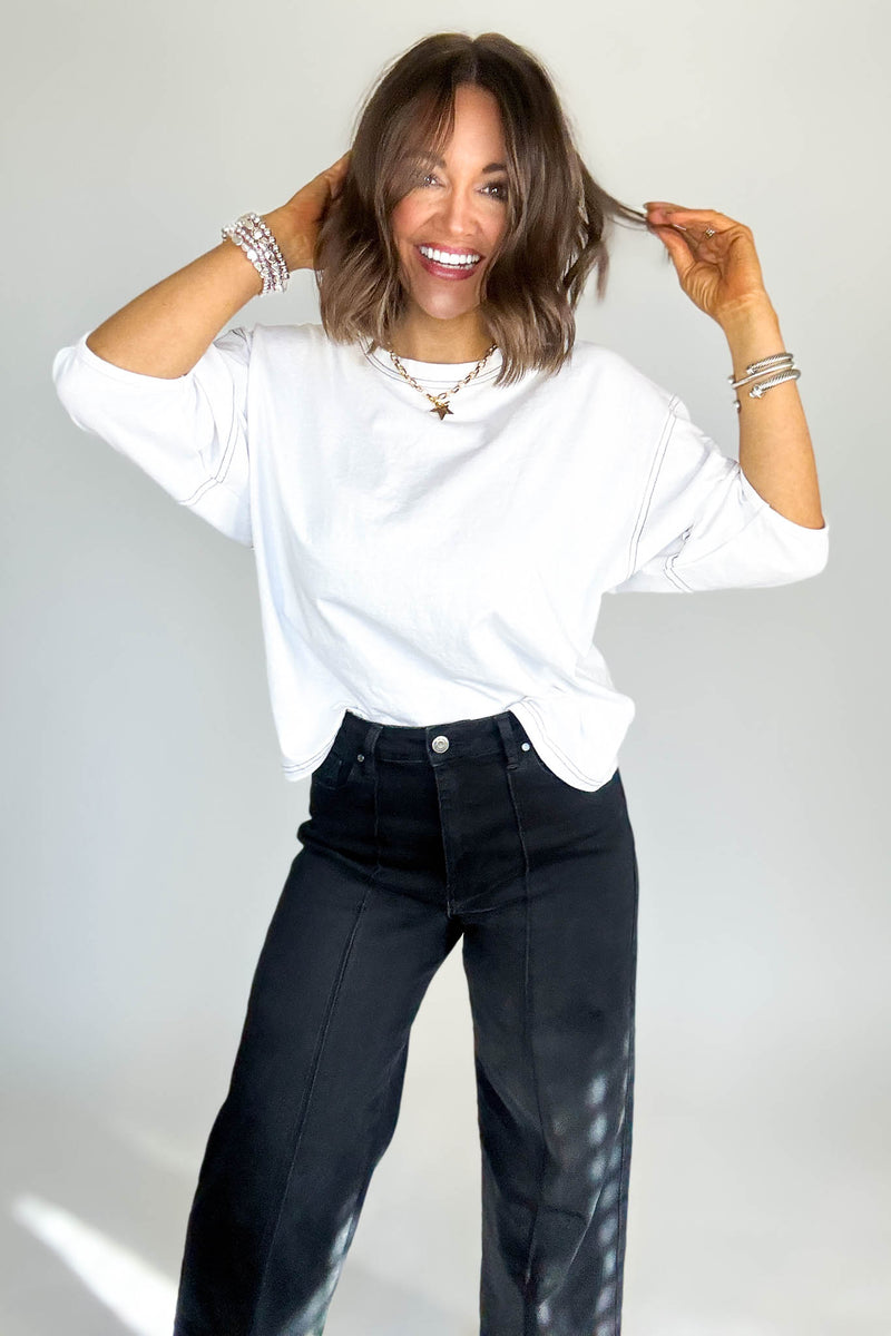 3/4 White Balloon Sleeve Top