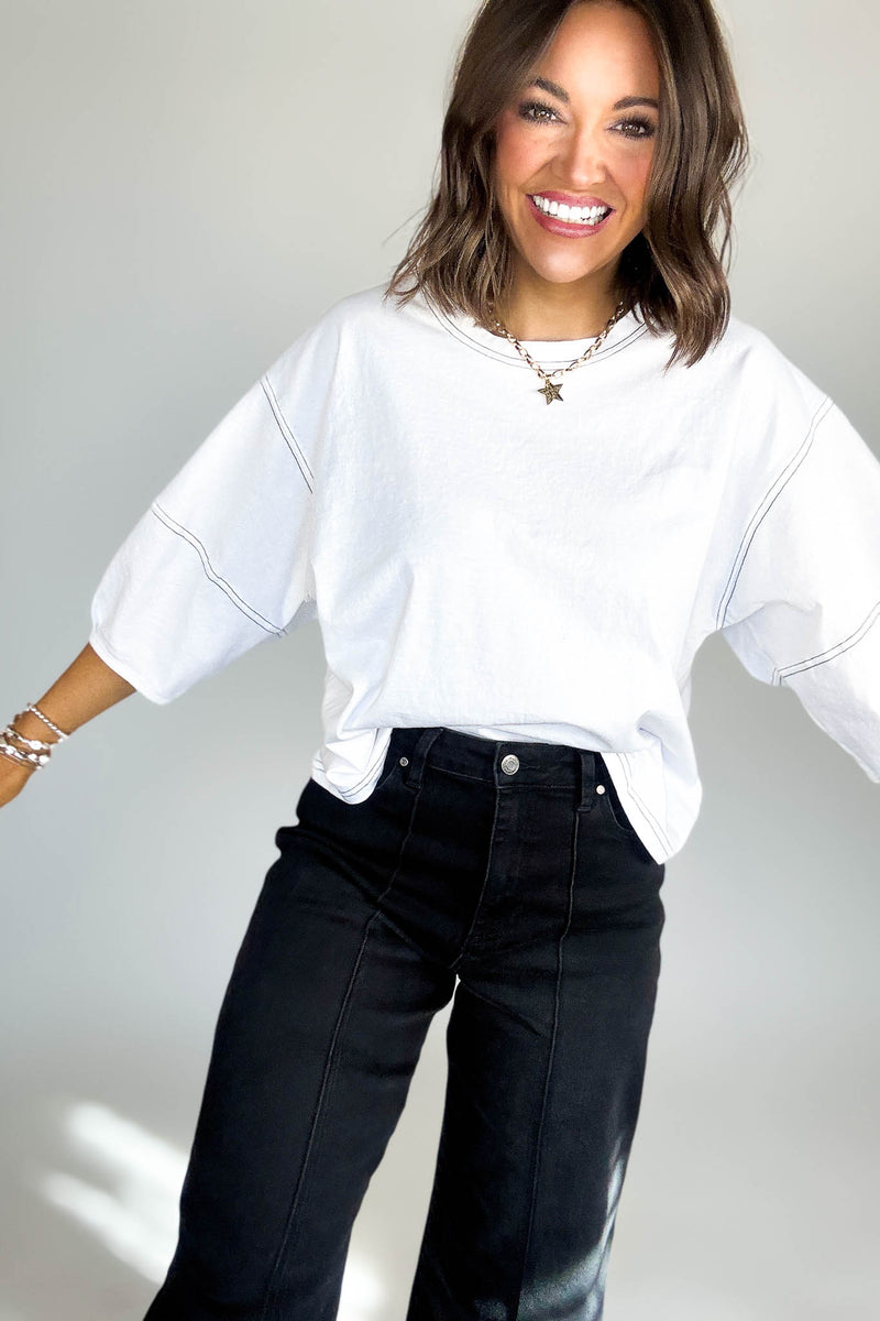 3/4 White Balloon Sleeve Top