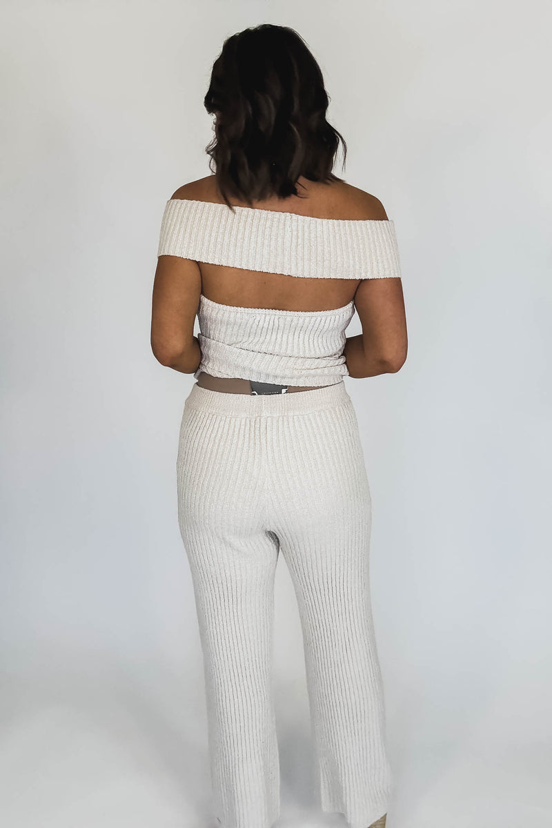 Off Shoulder Sweater Top With Long Pants Set