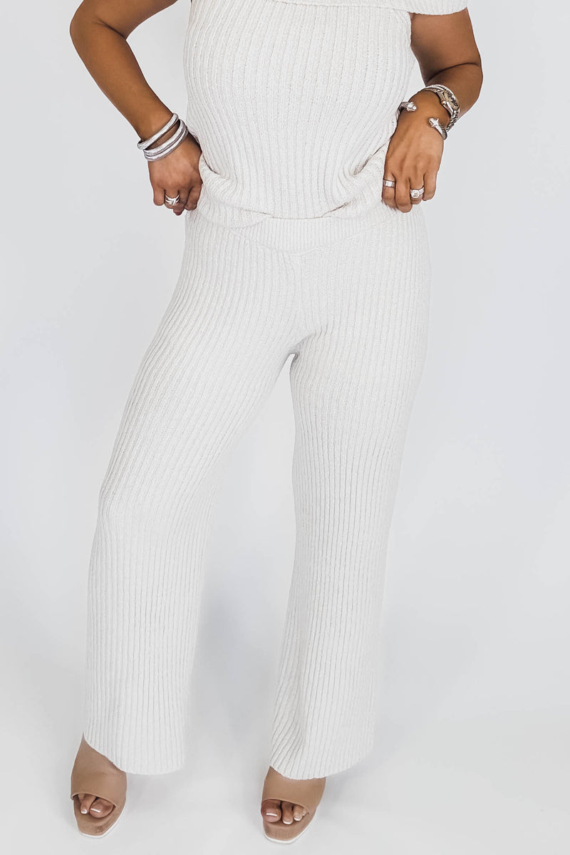 Off Shoulder Sweater Top With Long Pants Set