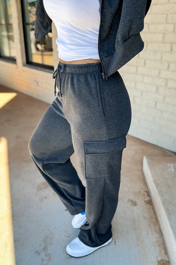My Very Best Heathered Charcoal Side Pocket Detail Fleece Pants