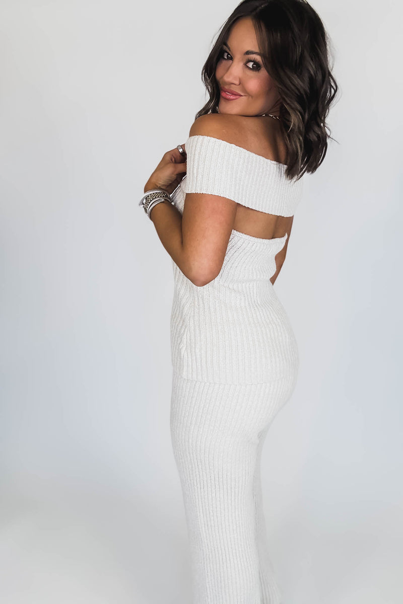 Off Shoulder Sweater Top With Long Pants Set