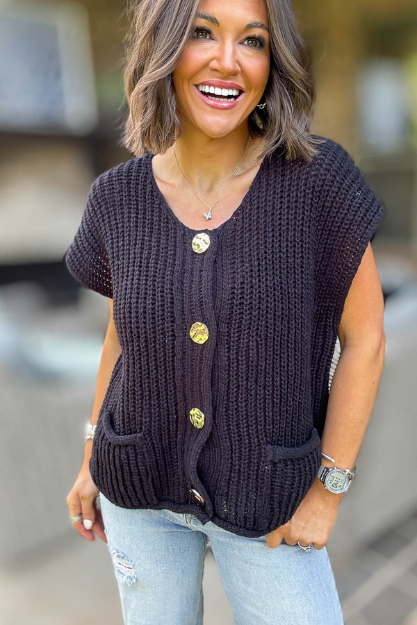 4 Button Black Sweater Vest
