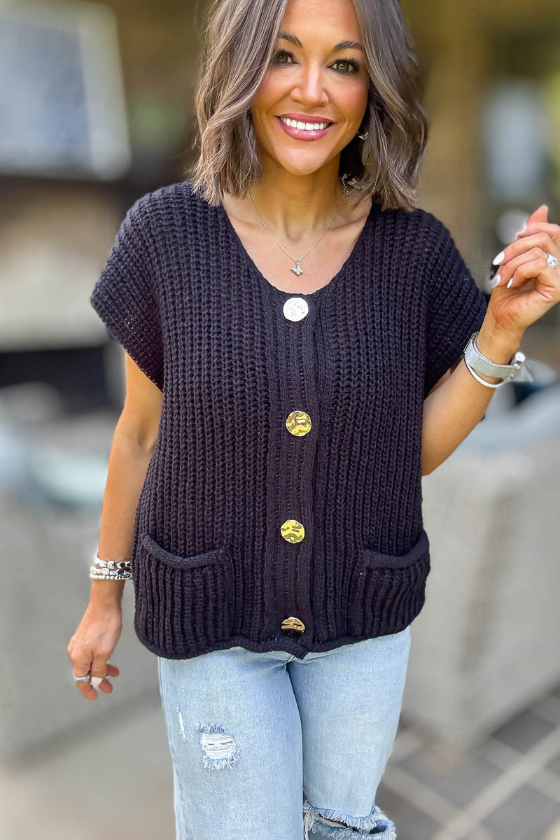 4 Button Black Sweater Vest