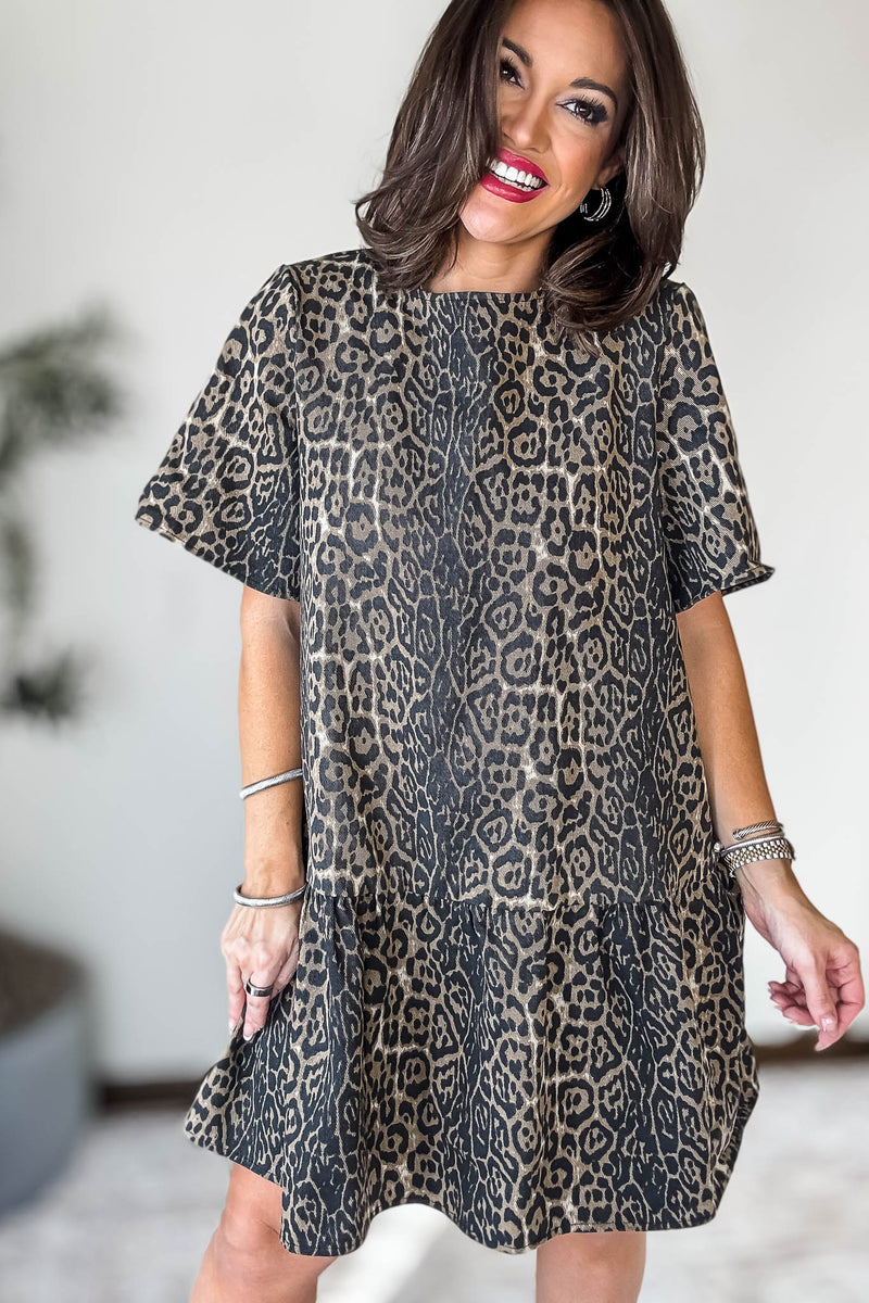Leopard Print Denim Mini Dress