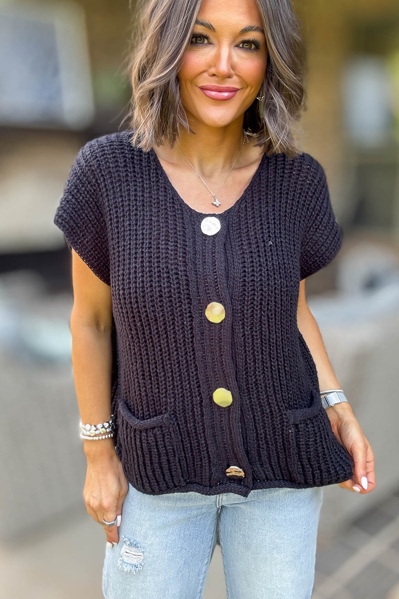 4 Button Black Sweater Vest