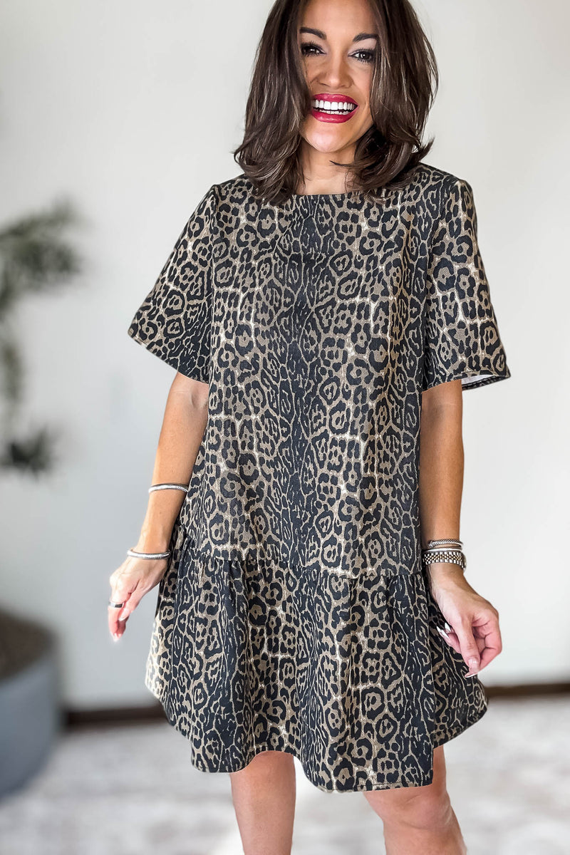 Leopard Print Denim Mini Dress