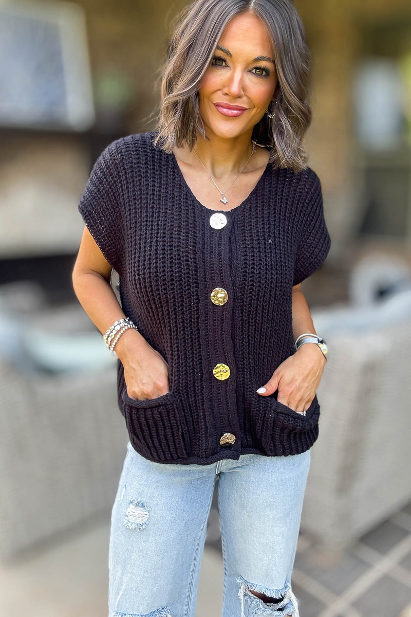 4 Button Black Sweater Vest