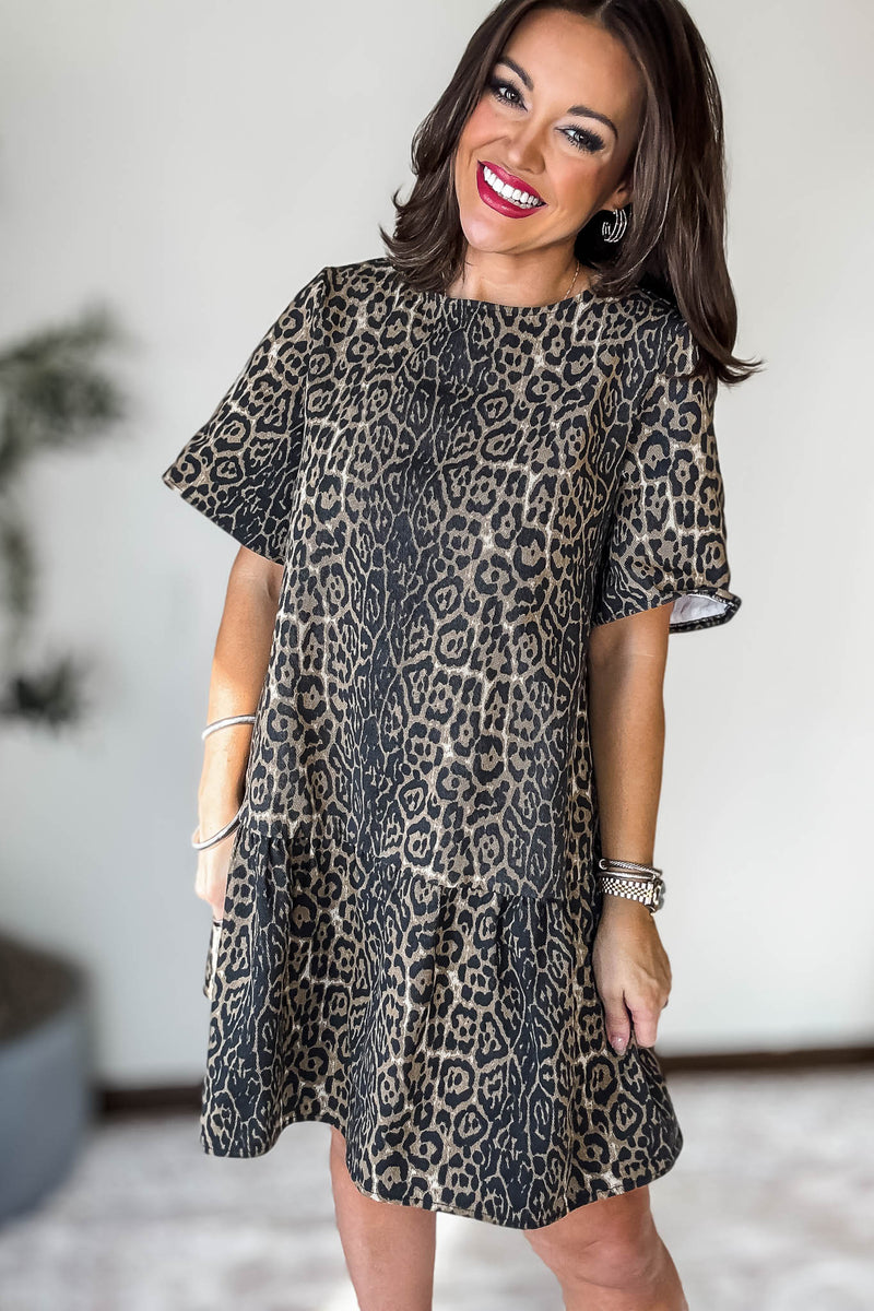 Leopard Print Denim Mini Dress