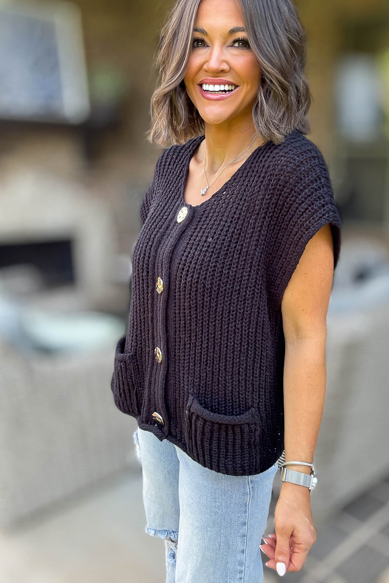 4 Button Black Sweater Vest