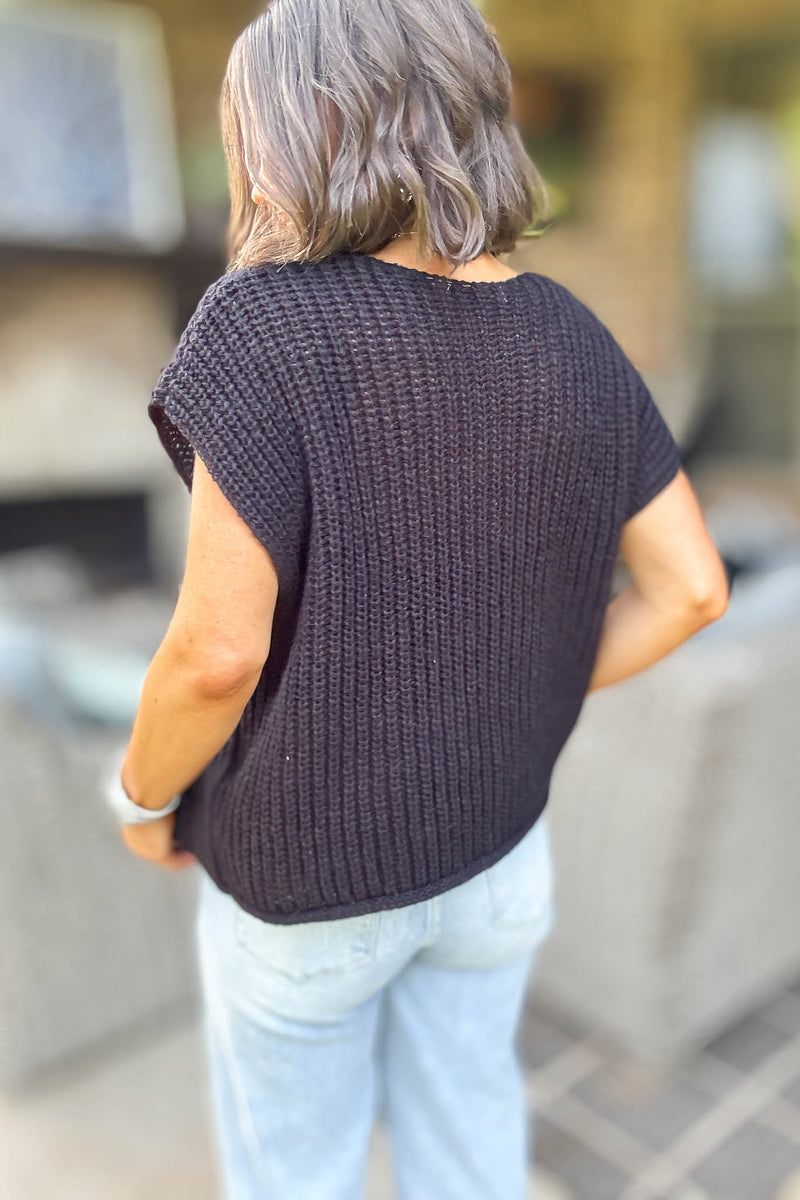 4 Button Black Sweater Vest