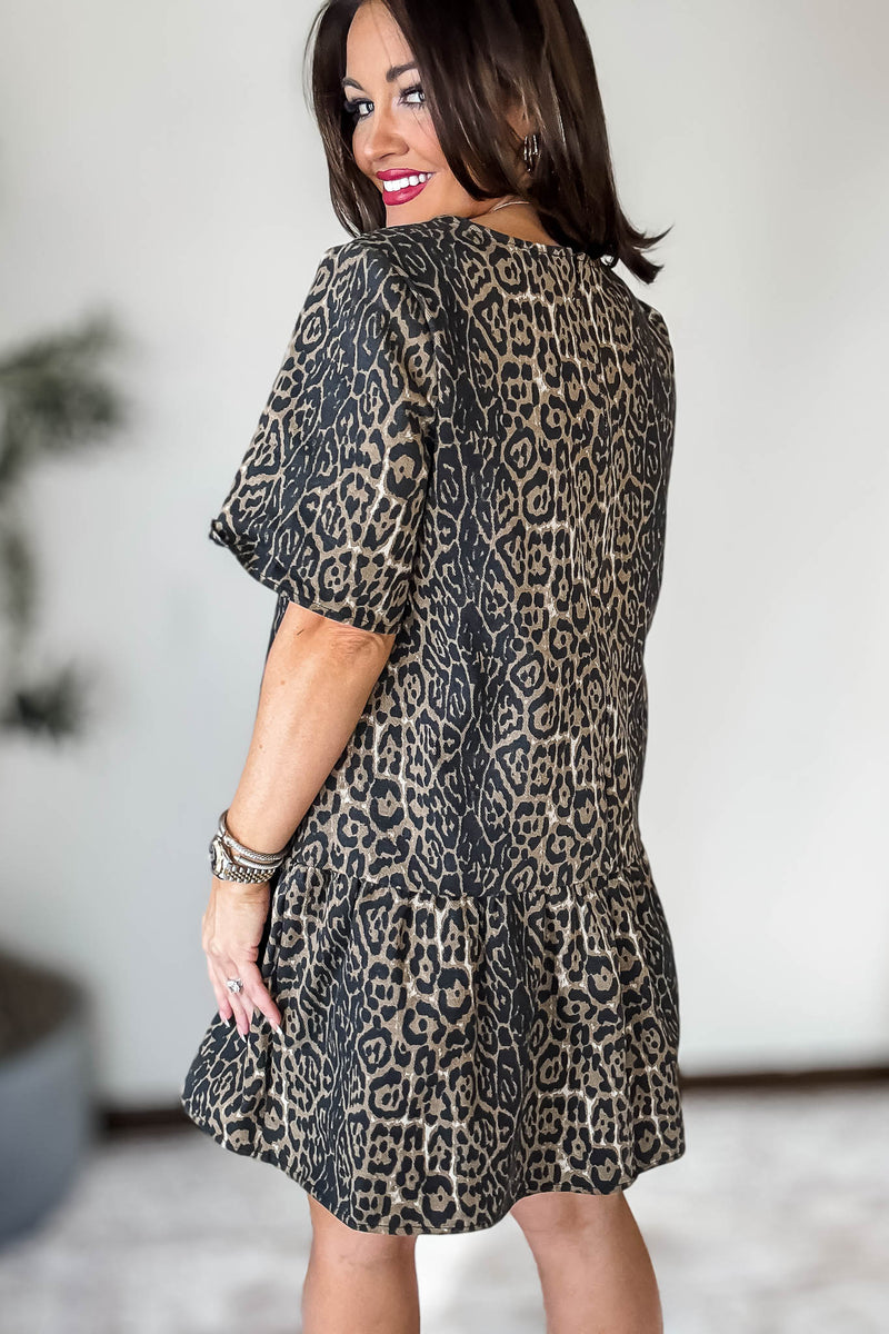 Leopard Print Denim Mini Dress