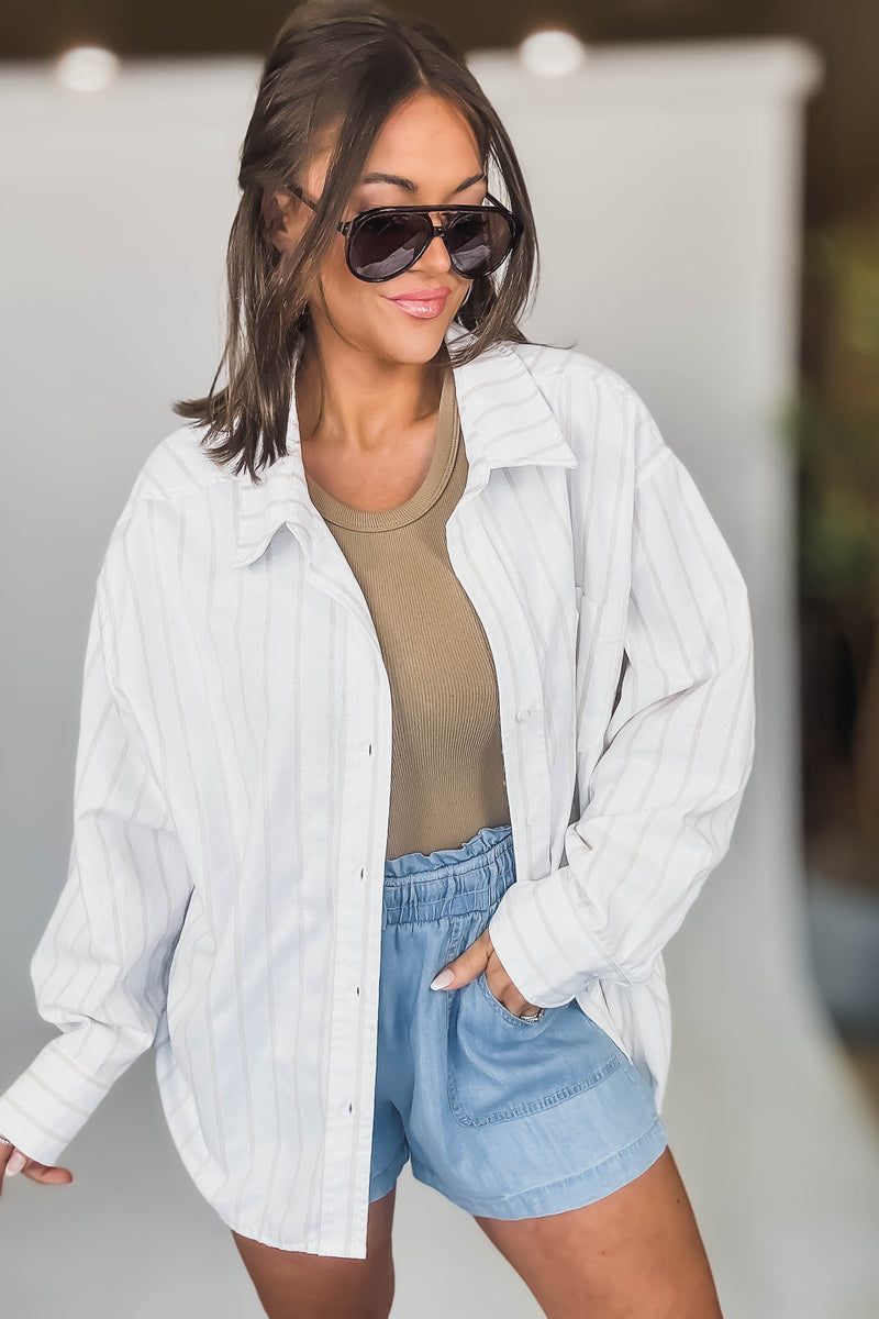 MABLE OVERSIZED STRIPPED BUTTON DOWN SHIRT