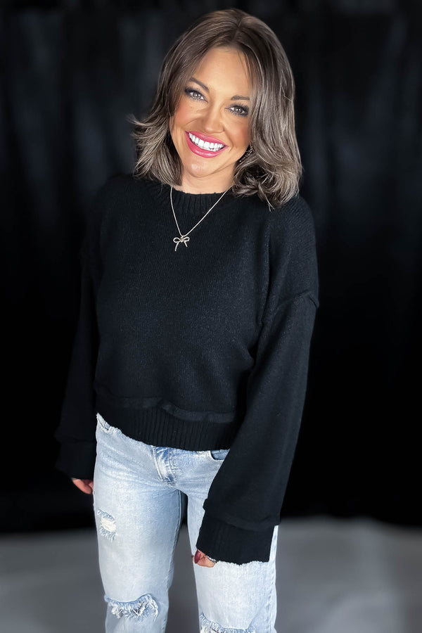Bonfire Babe Black Oversized Long Sleeve Sweater