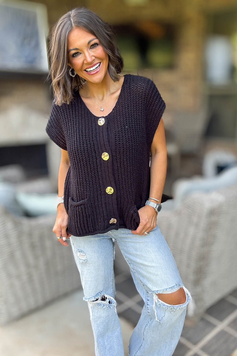 4 Button Black Sweater Vest