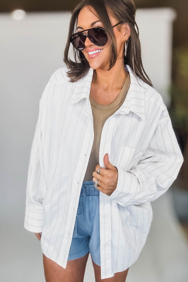 MABLE OVERSIZED STRIPPED BUTTON DOWN SHIRT