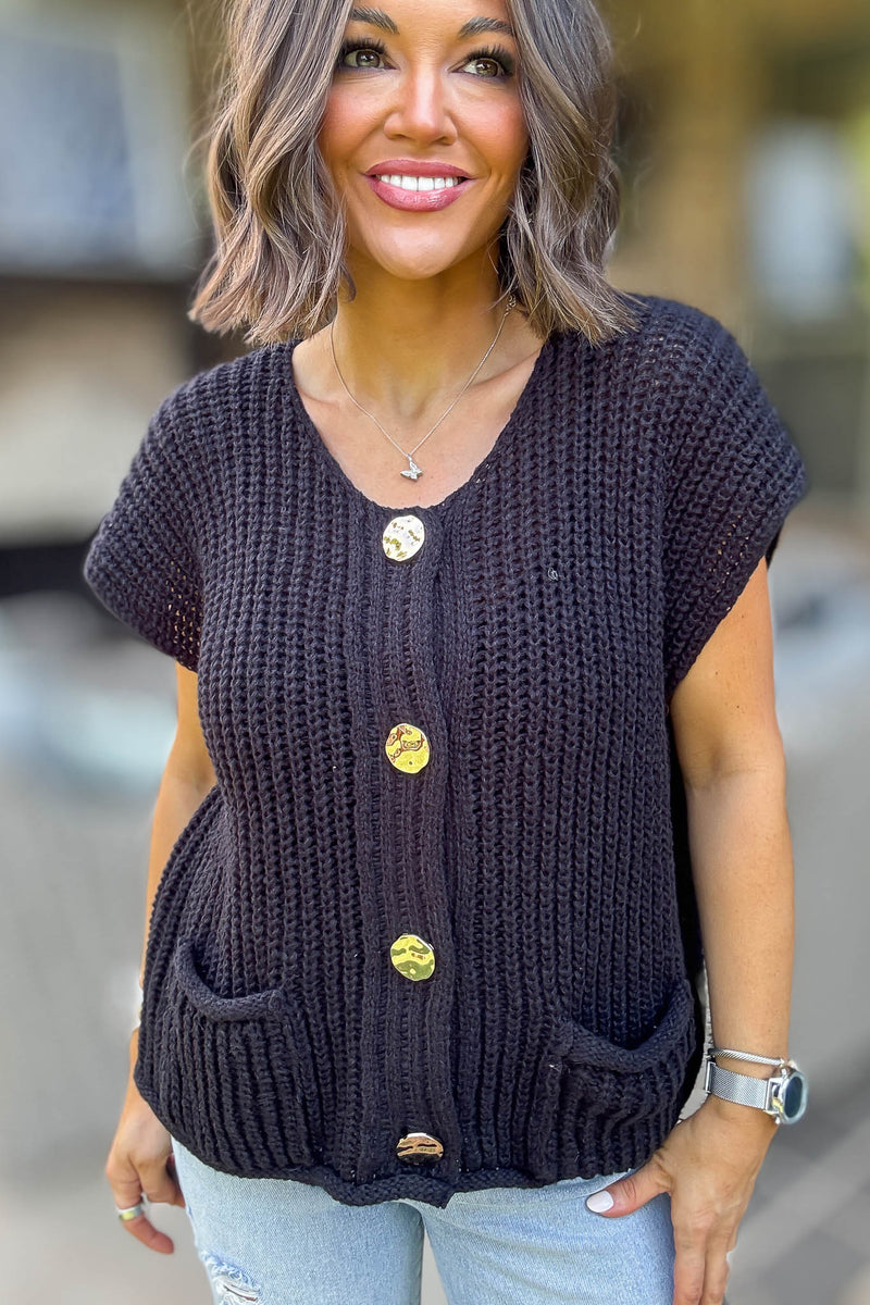 4 Button Black Sweater Vest