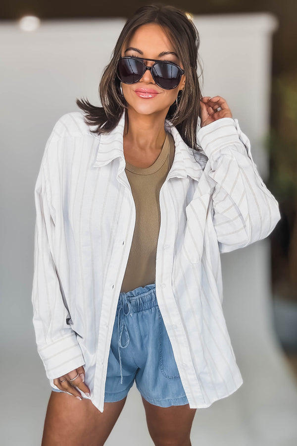MABLE OVERSIZED STRIPPED BUTTON DOWN SHIRT