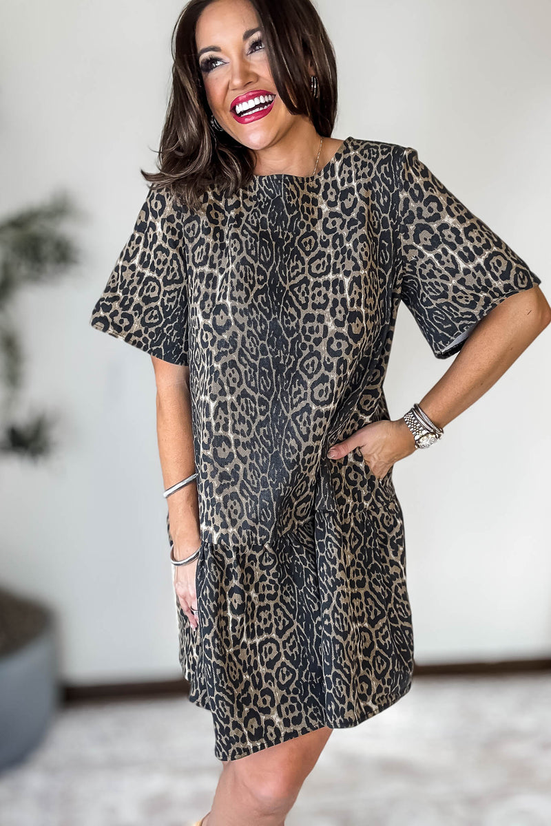 Leopard Print Denim Mini Dress