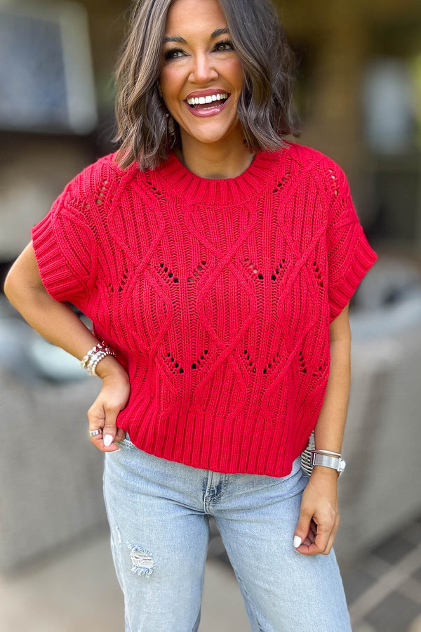Perfect Ruby Cable Knit Short Sleeve Sweater