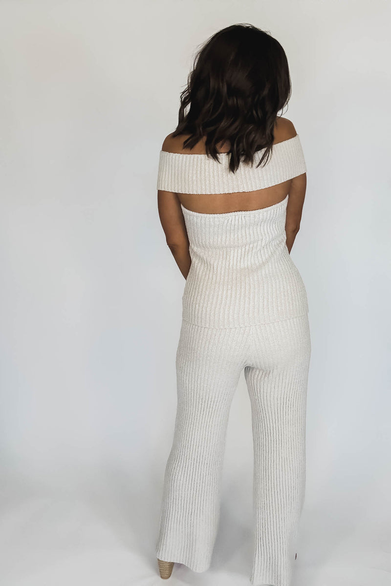 Off Shoulder Sweater Top With Long Pants Set
