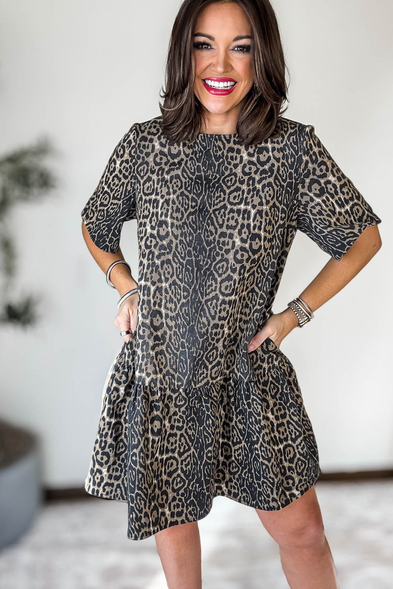 Leopard Print Denim Mini Dress