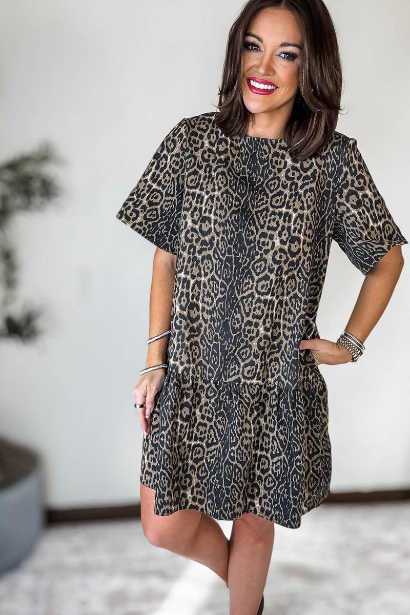 Leopard Print Denim Mini Dress
