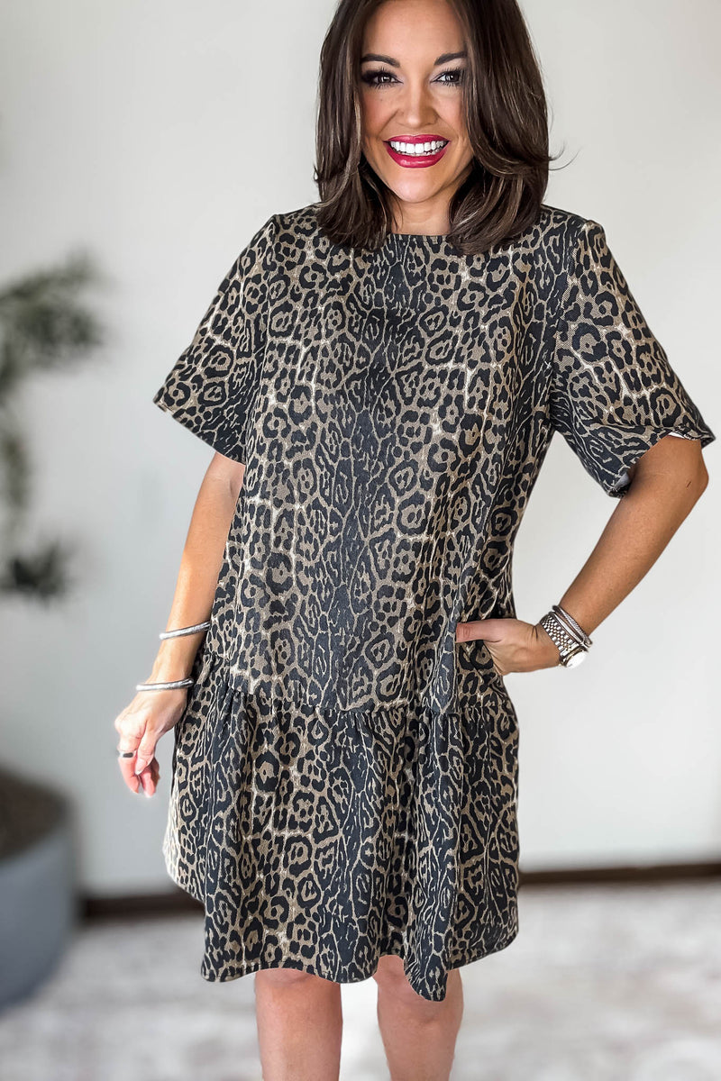 Leopard Print Denim Mini Dress