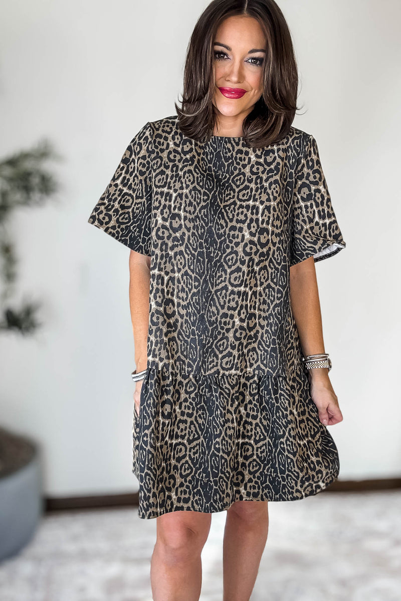 Leopard Print Denim Mini Dress