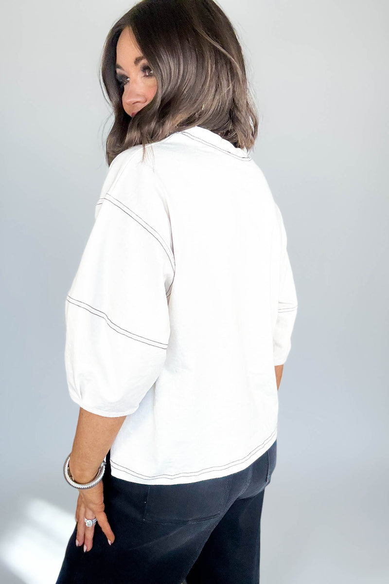 3/4 Sand Beige Balloon Sleeve Top