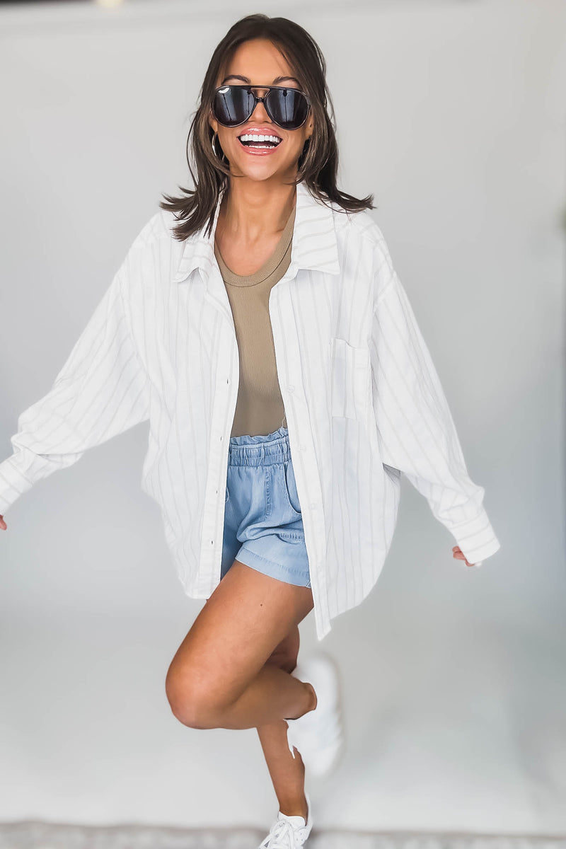 MABLE OVERSIZED STRIPPED BUTTON DOWN SHIRT