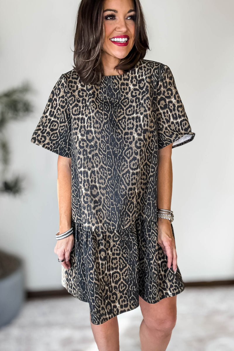 Leopard Print Denim Mini Dress