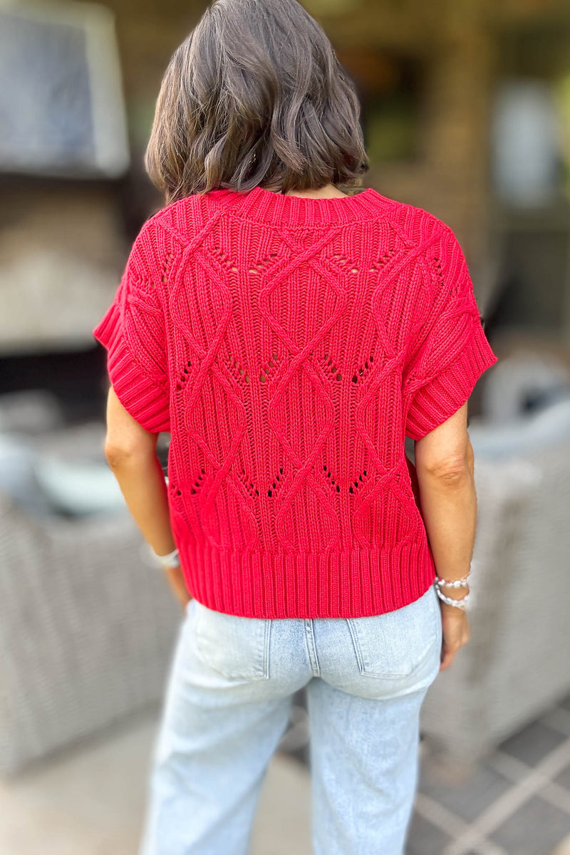 Perfect Ruby Cable Knit Short Sleeve Sweater