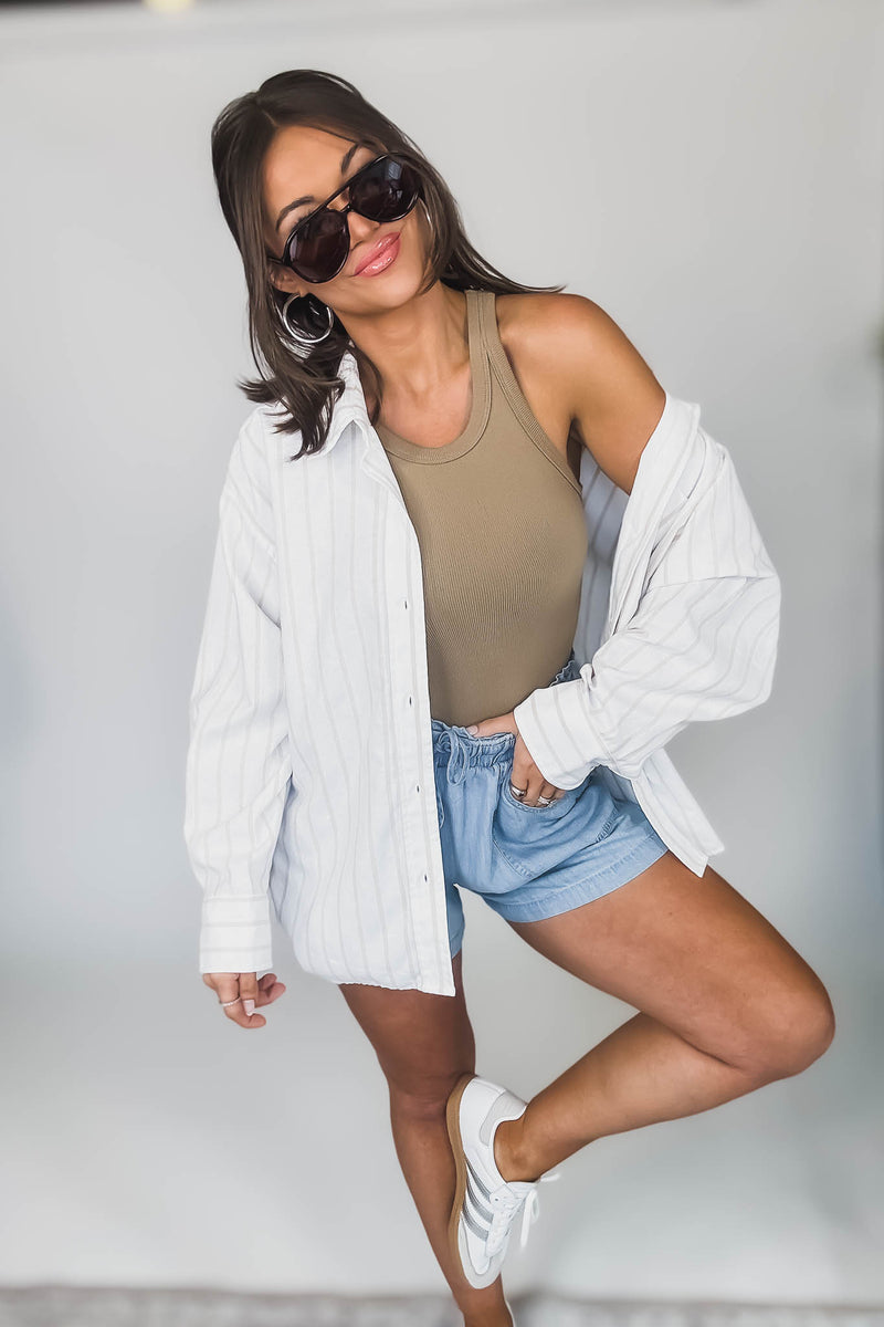MABLE OVERSIZED STRIPPED BUTTON DOWN SHIRT