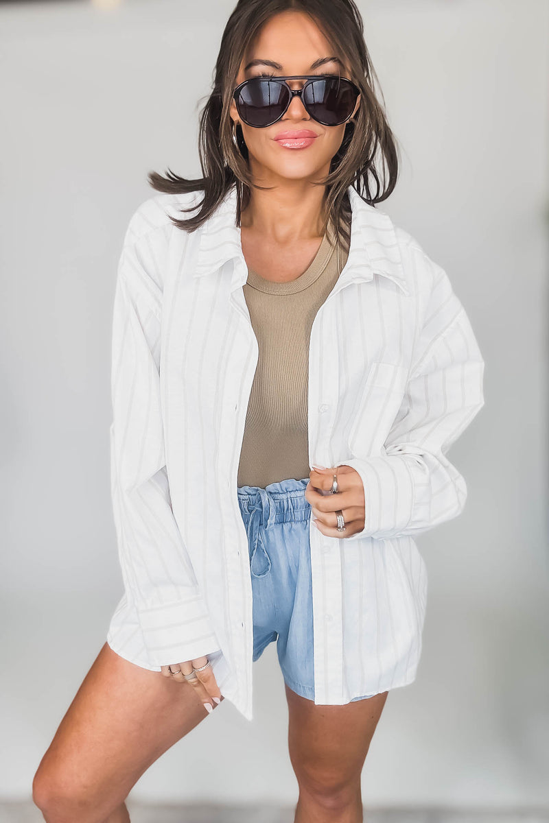 MABLE OVERSIZED STRIPPED BUTTON DOWN SHIRT