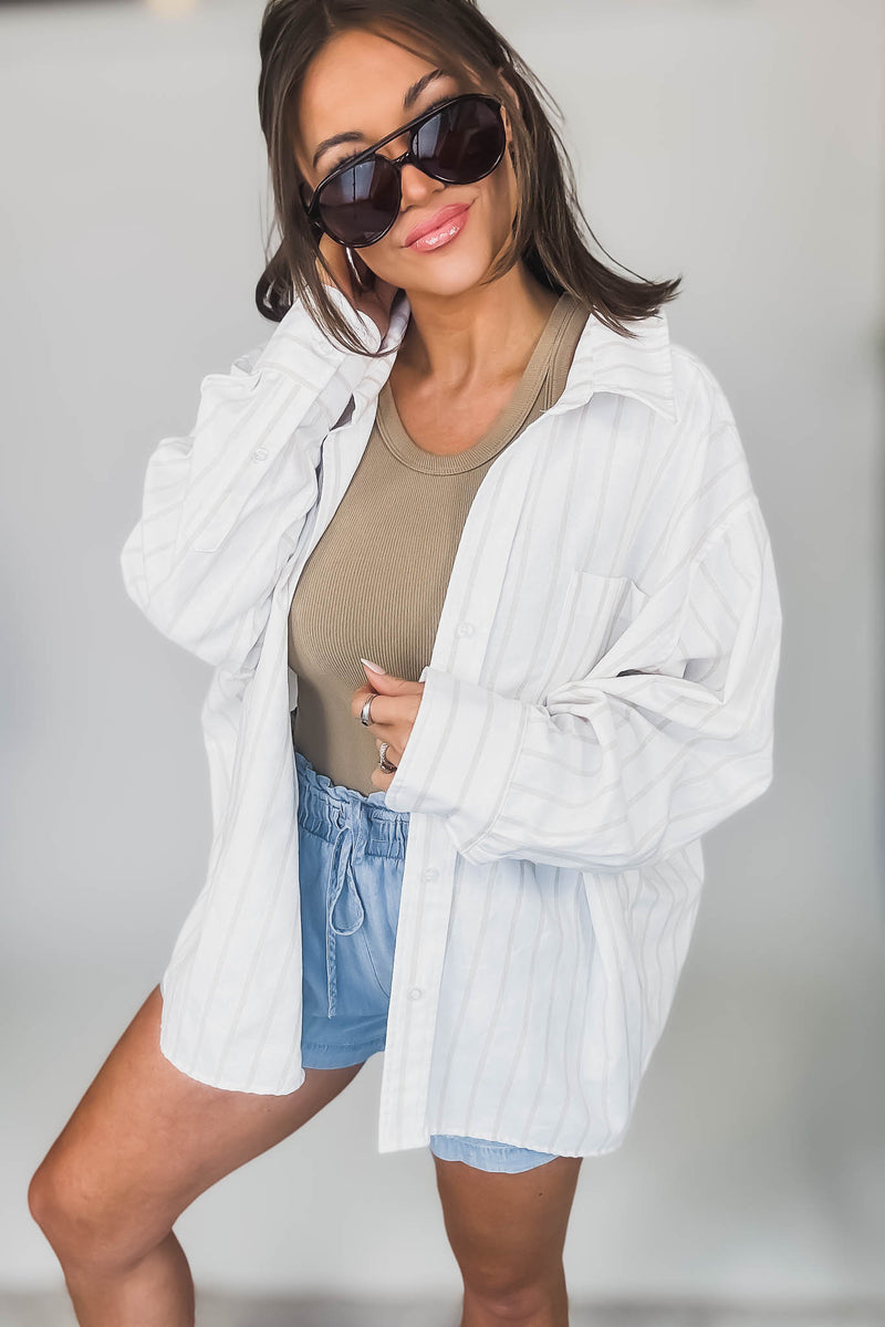 MABLE OVERSIZED STRIPPED BUTTON DOWN SHIRT