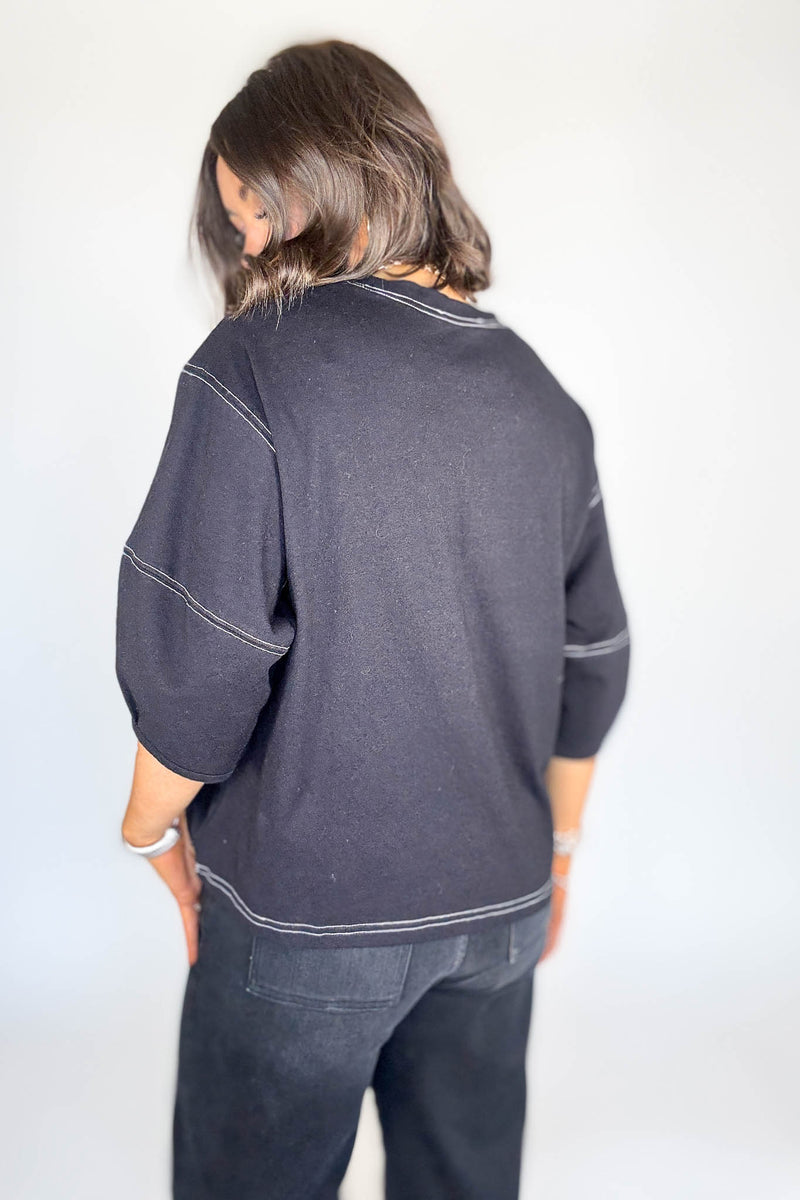 3/4 Black Balloon Sleeve Top