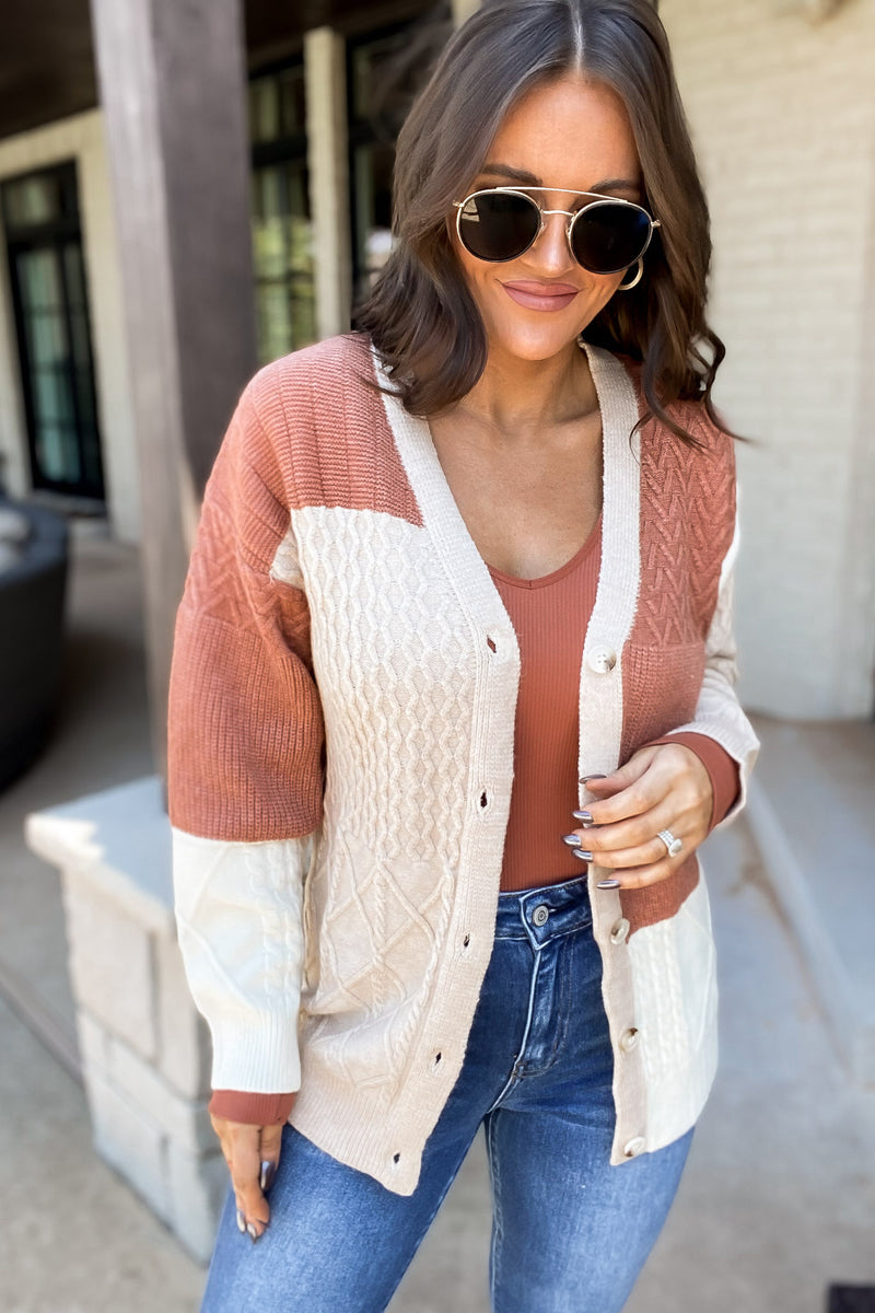 Take Me Anywhere Textured Colorblock Knit Cardigan
